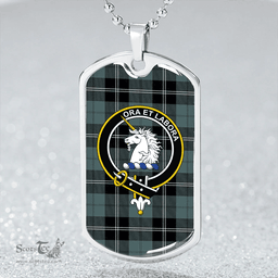 ScottishPlaid Ramsay Blue Weathered Clan Tartan Dog Tag Necklace - Crest Classic Scottish Plaid Tartan Plaid