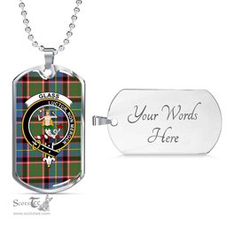 Scottish Glass Clan Tartan Dog Tag Necklace - Crest Classic Scottish Plaid Tartan Plaid