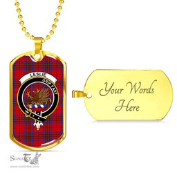 Scottish Leslie Clan Tartan Dog Tag Necklace - Crest Classic Scottish Plaid Tartan Plaid