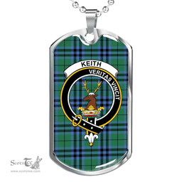 Scottish Keith Clan Tartan Dog Tag Necklace - Crest Classic Scottish Plaid Tartan Plaid