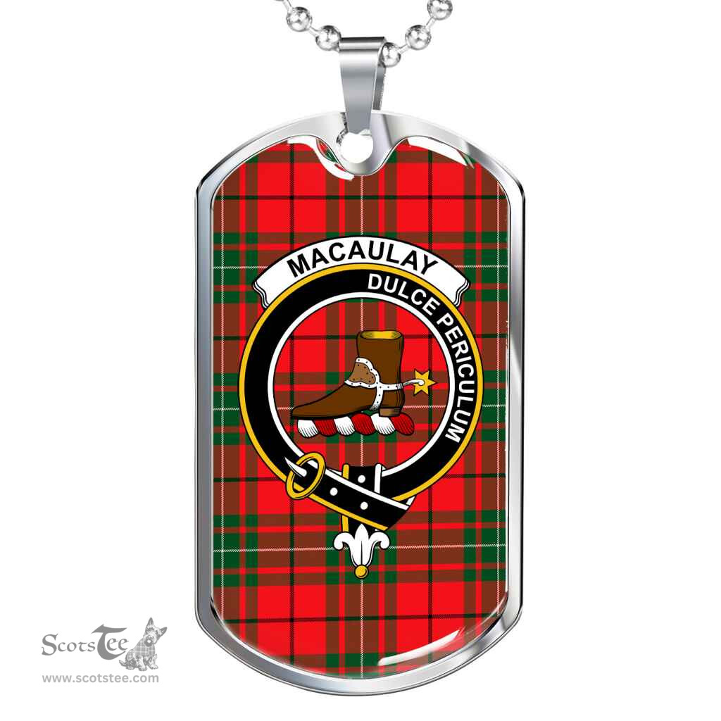 Scottish MacAulay Clan Tartan Dog Tag Necklace - Crest Classic Scottish Plaid Tartan Plaid