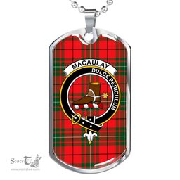 Scottish MacAulay Clan Tartan Dog Tag Necklace - Crest Classic Scottish Plaid Tartan Plaid