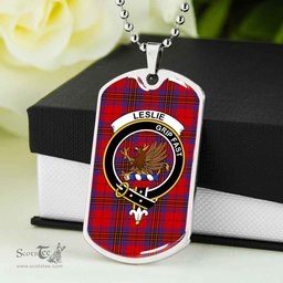 Scottish Leslie Clan Tartan Dog Tag Necklace - Crest Classic Scottish Plaid Tartan Plaid