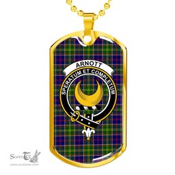 Scottish Arnott Clan Tartan Dog Tag Necklace - Crest Classic Scottish Plaid Tartan Plaid