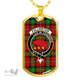 Scottish Fullerton Clan Tartan Dog Tag Necklace - Crest Classic Scottish Plaid Tartan Plaid