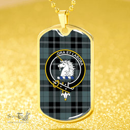 ScottishPlaid Ramsay Blue Weathered Clan Tartan Dog Tag Necklace - Crest Classic Scottish Plaid Tartan Plaid