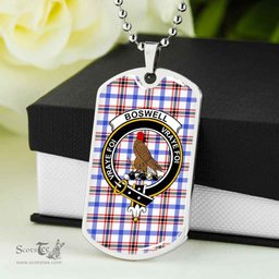 Scottish Boswell Clan Tartan Dog Tag Necklace - Crest Classic Scottish Plaid Tartan Plaid