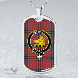 ScottishPlaid MacTavish 1850 Variant (Smiths) Weathered Clan Tartan Dog Tag Necklace - Crest Classic Scottish Plaid Tartan Plaid