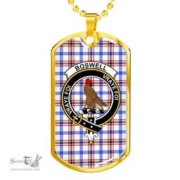Scottish Boswell Clan Tartan Dog Tag Necklace - Crest Classic Scottish Plaid Tartan Plaid