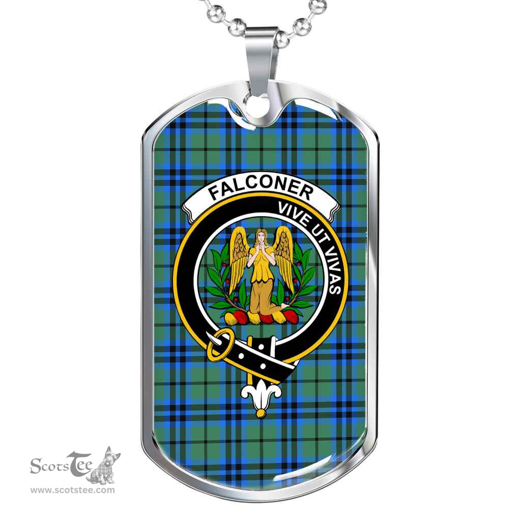 Scottish Falconer Clan Tartan Dog Tag Necklace - Crest Classic Scottish Plaid Tartan Plaid