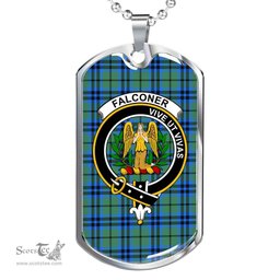 Scottish Falconer Clan Tartan Dog Tag Necklace - Crest Classic Scottish Plaid Tartan Plaid