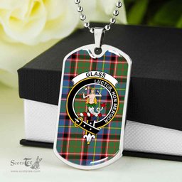 Scottish Glass Clan Tartan Dog Tag Necklace - Crest Classic Scottish Plaid Tartan Plaid