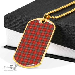 Scottish Fraser Weathered Clan Tartan Dog Tag Necklace - Classic Scottish Plaid Tartan Plaid