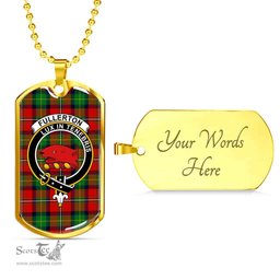 Scottish Fullerton Clan Tartan Dog Tag Necklace - Crest Classic Scottish Plaid Tartan Plaid