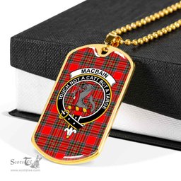 Scottish MacBain Clan Tartan Dog Tag Necklace - Crest Classic Scottish Plaid Tartan Plaid