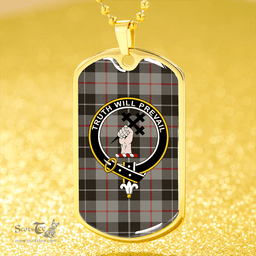 ScottishPlaid Thomson Grey #2 (Thompson Grey #2) Weathered Clan Tartan Dog Tag Necklace - Crest Classic Scottish Plaid Tartan Plaid