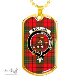 Scottish MacAulay Clan Tartan Dog Tag Necklace - Crest Classic Scottish Plaid Tartan Plaid