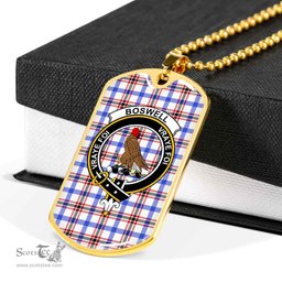 Scottish Boswell Clan Tartan Dog Tag Necklace - Crest Classic Scottish Plaid Tartan Plaid
