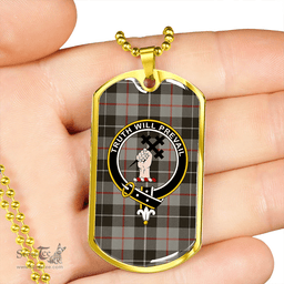 ScottishPlaid Thomson Grey #2 (Thompson Grey #2) Weathered Clan Tartan Dog Tag Necklace - Crest Classic Scottish Plaid Tartan Plaid