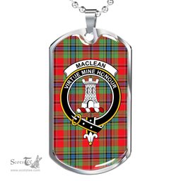 Scottish MacLean Clan Tartan Dog Tag Necklace - Crest Classic Scottish Plaid Tartan Plaid