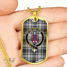 ScottishPlaid Ogilvie Black & White Weathered Clan Tartan Dog Tag Necklace - Crest Classic Scottish Plaid Tartan Plaid