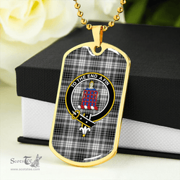 ScottishPlaid Ogilvie Black & White Weathered Clan Tartan Dog Tag Necklace - Crest Classic Scottish Plaid Tartan Plaid