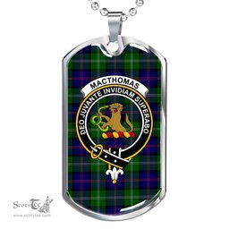 Scottish MacThomas Clan Tartan Dog Tag Necklace - Crest Classic Scottish Plaid Tartan Plaid