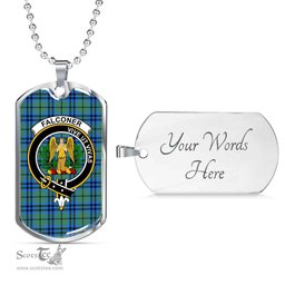 Scottish Falconer Clan Tartan Dog Tag Necklace - Crest Classic Scottish Plaid Tartan Plaid