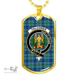 Scottish Falconer Clan Tartan Dog Tag Necklace - Crest Classic Scottish Plaid Tartan Plaid