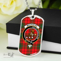 Scottish MacAulay Clan Tartan Dog Tag Necklace - Crest Classic Scottish Plaid Tartan Plaid