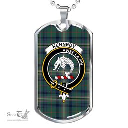 Scottish Kennedy Clan Tartan Dog Tag Necklace - Crest Classic Scottish Plaid Tartan Plaid
