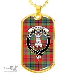 Scottish MacLean Clan Tartan Dog Tag Necklace - Crest Classic Scottish Plaid Tartan Plaid