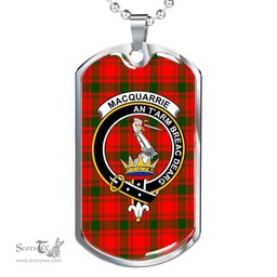 Scottish MacQuarrie Clan Tartan Dog Tag Necklace - Crest Classic Scottish Plaid Tartan Plaid