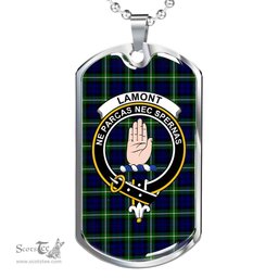 Scottish Lamont Clan Tartan Dog Tag Necklace - Crest Classic Scottish Plaid Tartan Plaid