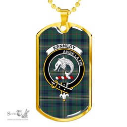 Scottish Kennedy Clan Tartan Dog Tag Necklace - Crest Classic Scottish Plaid Tartan Plaid