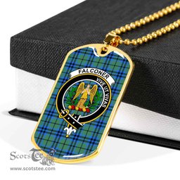 Scottish Falconer Clan Tartan Dog Tag Necklace - Crest Classic Scottish Plaid Tartan Plaid