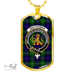 Scottish MacThomas Clan Tartan Dog Tag Necklace - Crest Classic Scottish Plaid Tartan Plaid