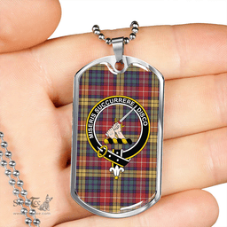 ScottishPlaid MacMillan #2 Weathered Clan Tartan Dog Tag Necklace - Crest Classic Scottish Plaid Tartan Plaid