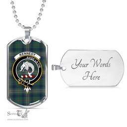 Scottish Kennedy Clan Tartan Dog Tag Necklace - Crest Classic Scottish Plaid Tartan Plaid