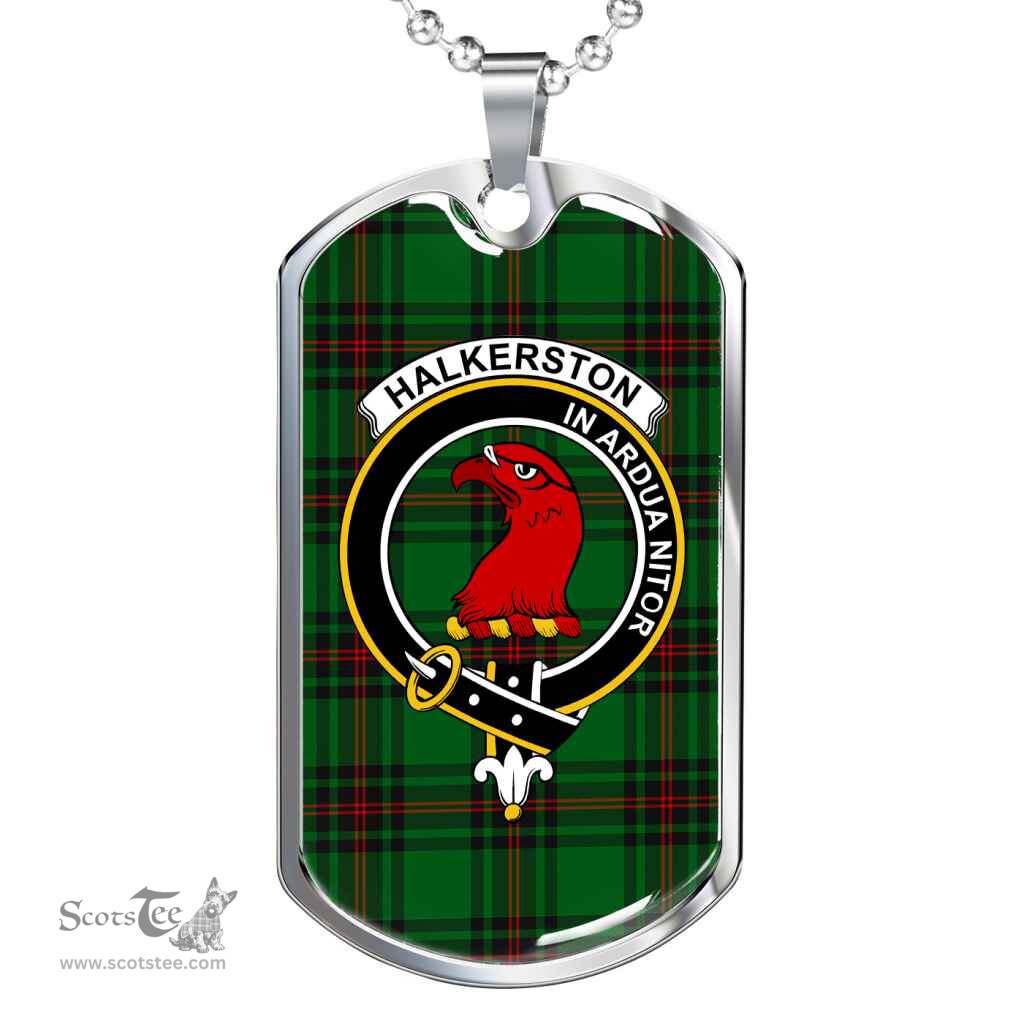 Scottish Halkerston Clan Tartan Dog Tag Necklace - Crest Classic Scottish Plaid Tartan Plaid