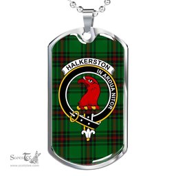 Scottish Halkerston Clan Tartan Dog Tag Necklace - Crest Classic Scottish Plaid Tartan Plaid
