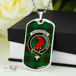 Scottish Halkerston Clan Tartan Dog Tag Necklace - Crest Classic Scottish Plaid Tartan Plaid