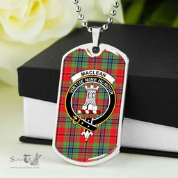 Scottish MacLean Clan Tartan Dog Tag Necklace - Crest Classic Scottish Plaid Tartan Plaid