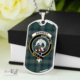 Scottish Kennedy Clan Tartan Dog Tag Necklace - Crest Classic Scottish Plaid Tartan Plaid