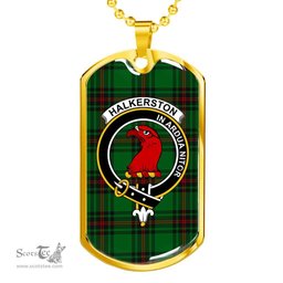 Scottish Halkerston Clan Tartan Dog Tag Necklace - Crest Classic Scottish Plaid Tartan Plaid