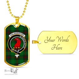 Scottish Halkerston Clan Tartan Dog Tag Necklace - Crest Classic Scottish Plaid Tartan Plaid