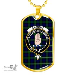 Scottish Lamont Clan Tartan Dog Tag Necklace - Crest Classic Scottish Plaid Tartan Plaid