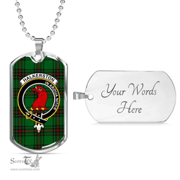 Scottish Halkerston Clan Tartan Dog Tag Necklace - Crest Classic Scottish Plaid Tartan Plaid