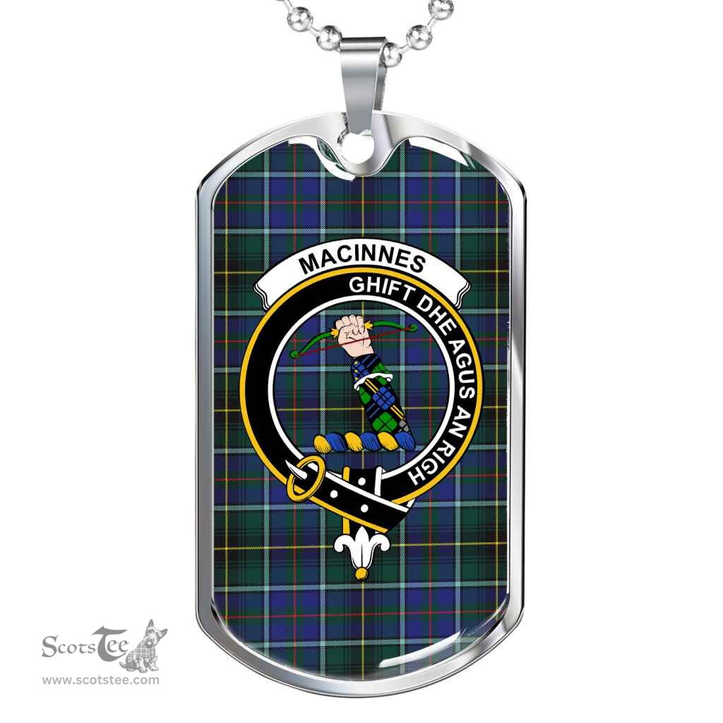 Scottish MacInnes Clan Tartan Dog Tag Necklace - Crest Classic Scottish Plaid Tartan Plaid