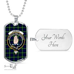 Scottish Lamont Clan Tartan Dog Tag Necklace - Crest Classic Scottish Plaid Tartan Plaid